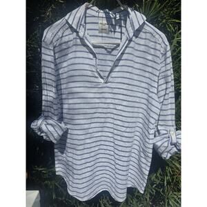 Baird McNutt Murano Striped Linen Button Up Shirt Womens M Tunic 100% linen